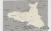 Shaded Relief Panoramic Map of Assaba, darken, semi-desaturated