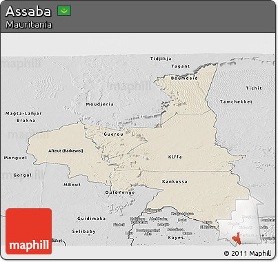 Shaded Relief Panoramic Map of Assaba, desaturated