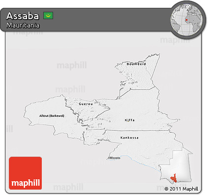 Silver Style Panoramic Map of Assaba, single color outside