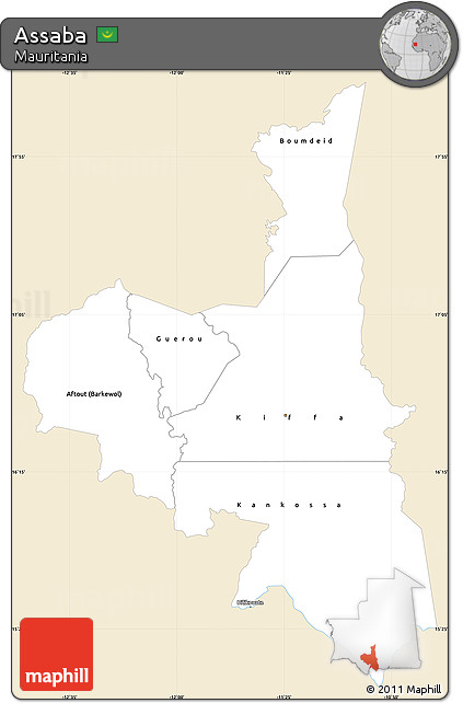 Classic Style Simple Map of Assaba, single color outside