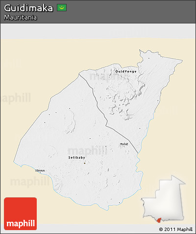 Classic Style 3D Map of Guidimaka, single color outside