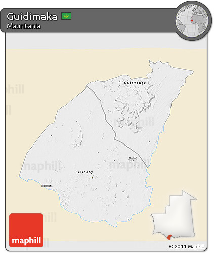 Classic Style 3D Map of Guidimaka, single color outside