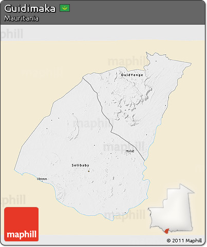 Classic Style 3D Map of Guidimaka, single color outside