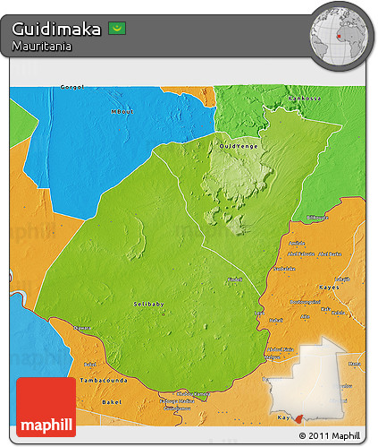 Physical 3D Map of Guidimaka, political outside