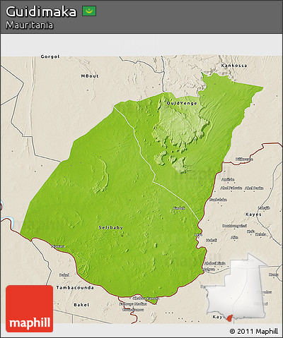 Physical 3D Map of Guidimaka, shaded relief outside