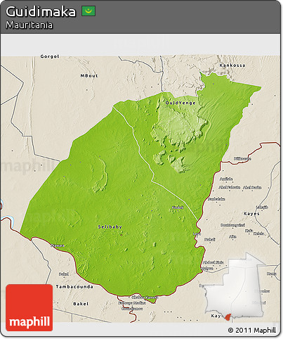 Physical 3D Map of Guidimaka, shaded relief outside