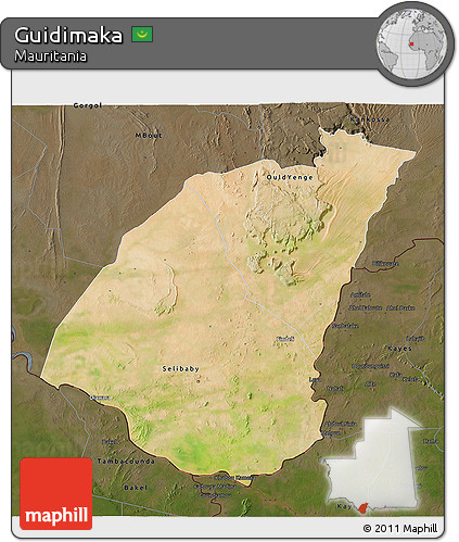 Satellite 3D Map of Guidimaka, darken