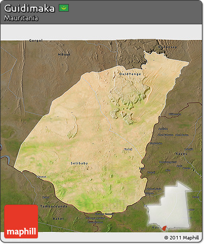 Satellite 3D Map of Guidimaka, darken