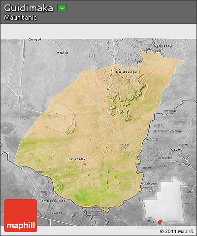 Satellite 3D Map of Guidimaka, desaturated