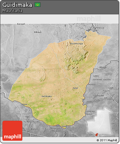 Satellite 3D Map of Guidimaka, desaturated