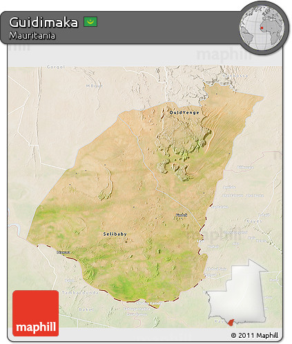 Satellite 3D Map of Guidimaka, lighten