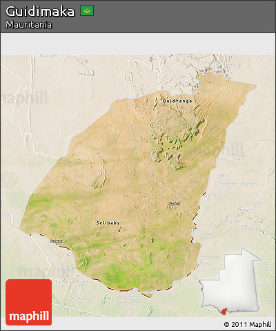 Satellite 3D Map of Guidimaka, lighten