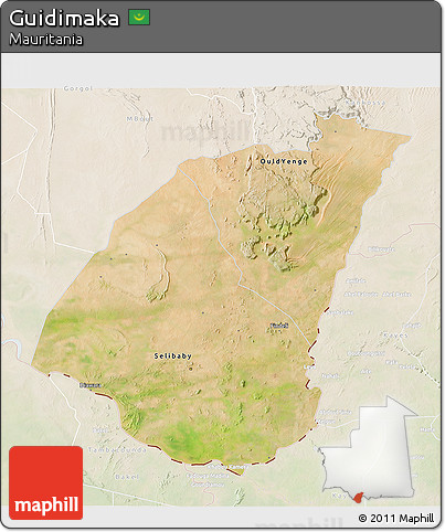 Satellite 3D Map of Guidimaka, lighten