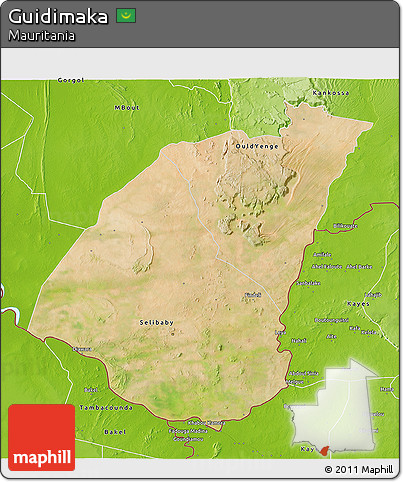 Satellite 3D Map of Guidimaka, physical outside