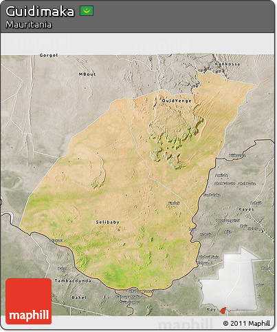 Satellite 3D Map of Guidimaka, semi-desaturated