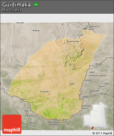 Satellite 3D Map of Guidimaka, semi-desaturated