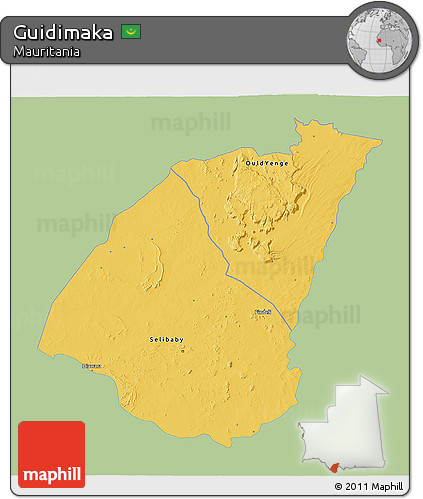 Savanna Style 3D Map of Guidimaka, single color outside