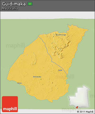 Savanna Style 3D Map of Guidimaka, single color outside