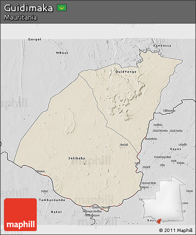 Shaded Relief 3D Map of Guidimaka, desaturated