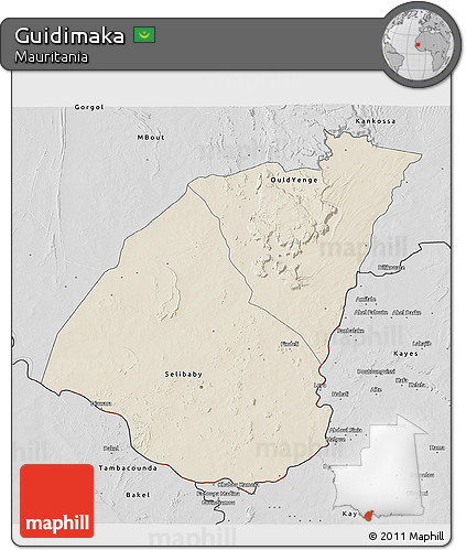 Shaded Relief 3D Map of Guidimaka, desaturated