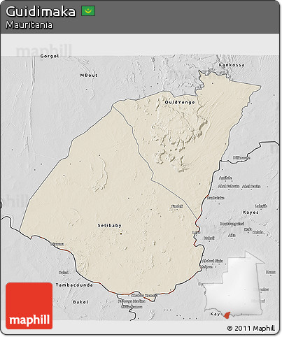 Shaded Relief 3D Map of Guidimaka, desaturated