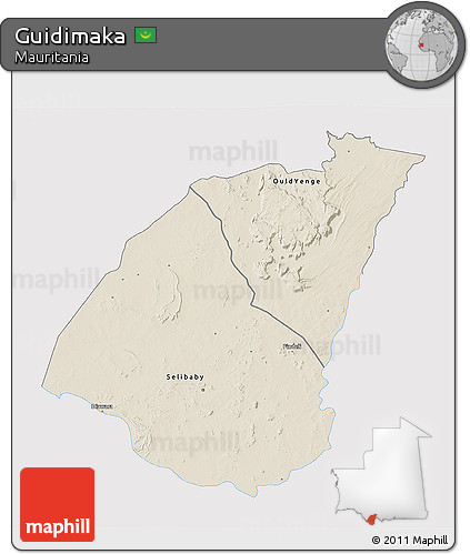 Shaded Relief 3D Map of Guidimaka, single color outside