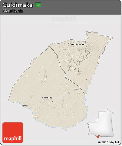 Shaded Relief 3D Map of Guidimaka, single color outside