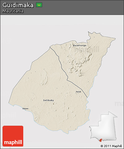 Shaded Relief 3D Map of Guidimaka, single color outside