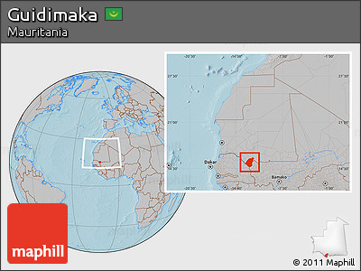 Gray Location Map of Guidimaka, within the entire country, hill shading