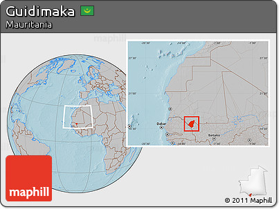 Gray Location Map of Guidimaka, within the entire country, hill shading