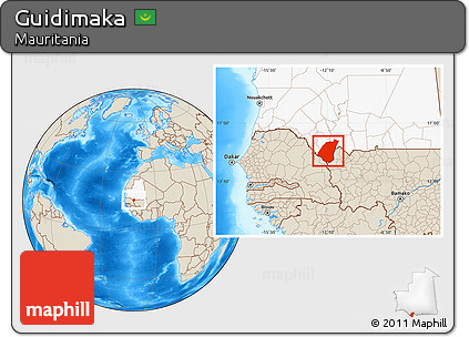 Shaded Relief Location Map of Guidimaka, highlighted country