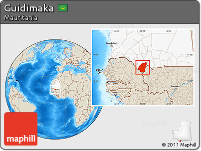 Shaded Relief Location Map of Guidimaka, highlighted country