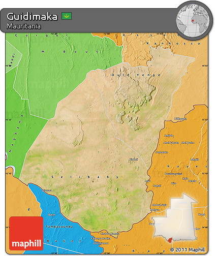 Satellite Map of Guidimaka, political shades outside