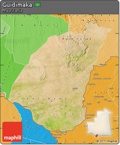 Satellite Map of Guidimaka, political shades outside
