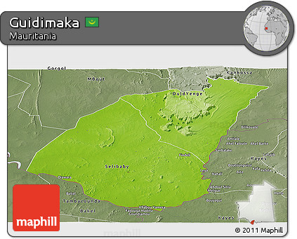 Physical Panoramic Map of Guidimaka, semi-desaturated