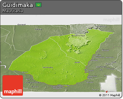 Physical Panoramic Map of Guidimaka, semi-desaturated