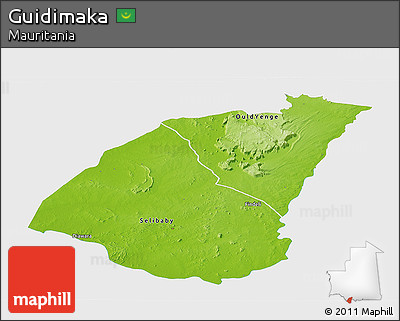 Physical Panoramic Map of Guidimaka, single color outside