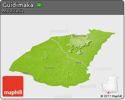 Physical Panoramic Map of Guidimaka, single color outside