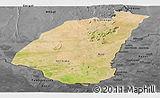 Satellite Panoramic Map of Guidimaka, darken, desaturated