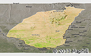 Satellite Panoramic Map of Guidimaka, darken, semi-desaturated