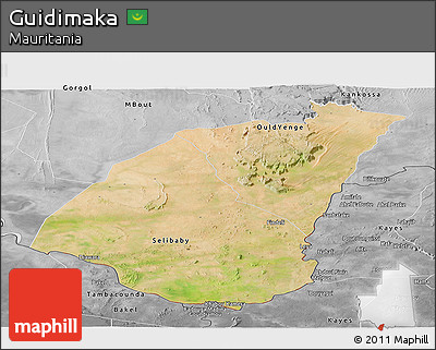 Satellite Panoramic Map of Guidimaka, desaturated