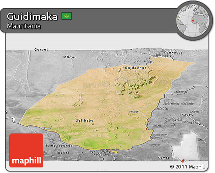 Satellite Panoramic Map of Guidimaka, desaturated