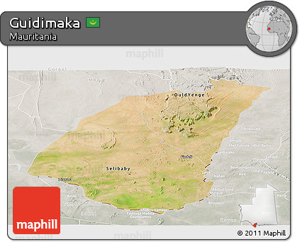 Satellite Panoramic Map of Guidimaka, lighten, semi-desaturated