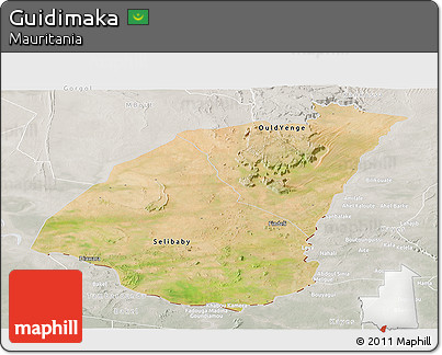 Satellite Panoramic Map of Guidimaka, lighten, semi-desaturated