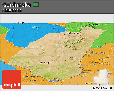 Satellite Panoramic Map of Guidimaka, political outside