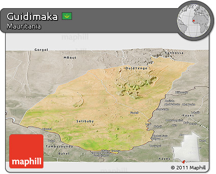 Satellite Panoramic Map of Guidimaka, semi-desaturated