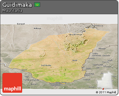 Satellite Panoramic Map of Guidimaka, semi-desaturated