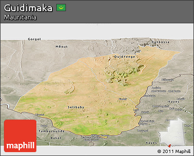 Satellite Panoramic Map of Guidimaka, semi-desaturated