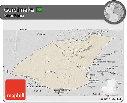Shaded Relief Panoramic Map of Guidimaka, desaturated