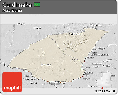 Shaded Relief Panoramic Map of Guidimaka, desaturated